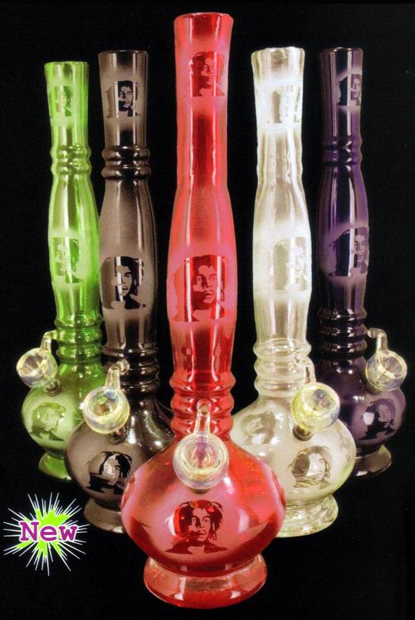 Frosted/Baked Bob Marley/Peace/Cannabis Soft Glass Bong/Pipe