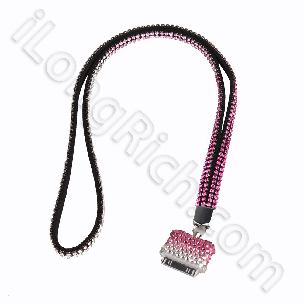 Color Rhinestone Mobile Phone Sling - Pink&White
