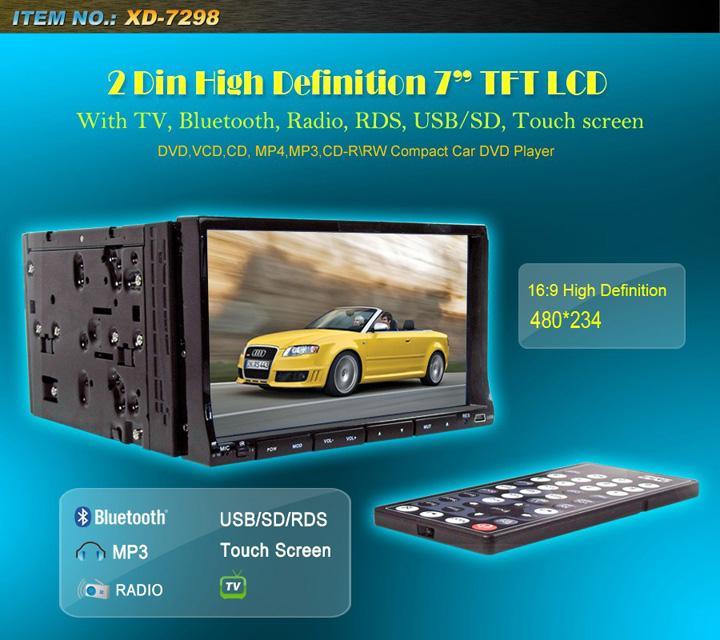 2 DIN 7-inch Car DVD player with TV, Bluetooth, RDS, Radio etc
