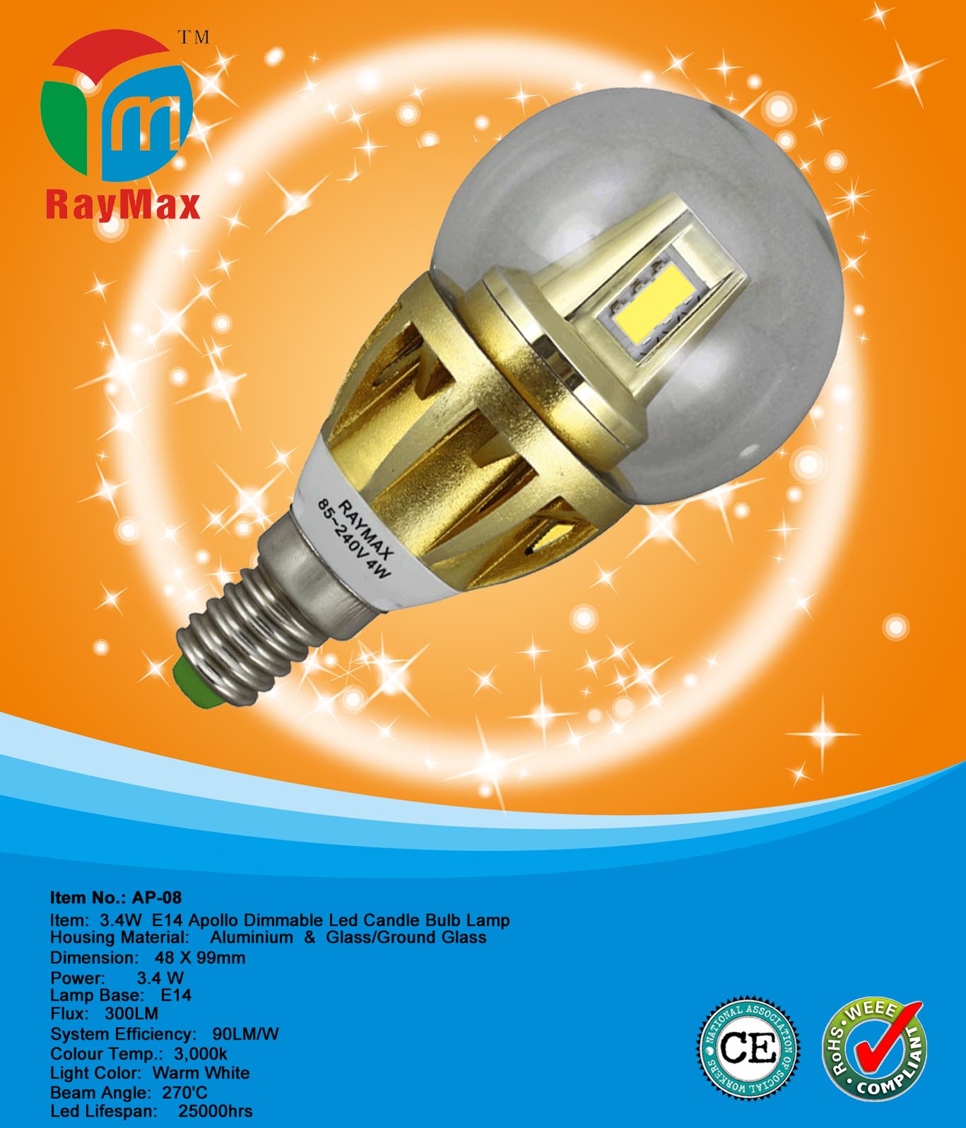 E14 LED CANDLE LIGHT LAMP BULB DIMMABLE
