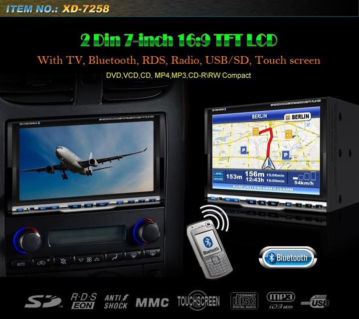 2 DIN 7 inch Car DVD player with TV, Bluetooth, RDS, Radio,