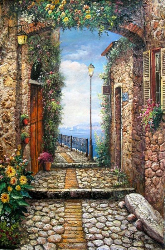 Mediterranean hand painted oil paintng canvas art