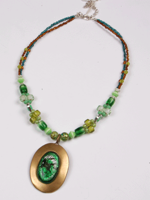 Beaded Necklace, With Brass Pendant