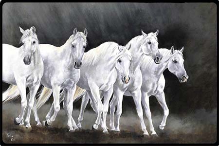 D64 Grey Horses Doormat